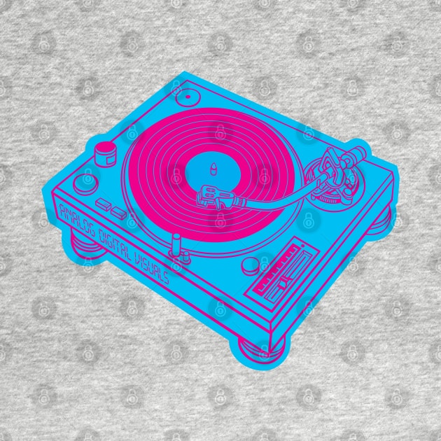 Turntable (Magenta Lines + Blue Bolt Drop Shadow) Analog / Music by Analog Digital Visuals